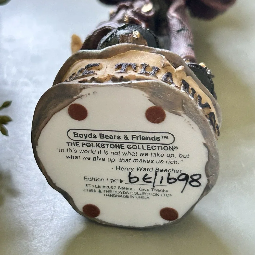 Boyds Bears Folkstone Collection Salem..Give Thanks Style 2867 Thanksgiving